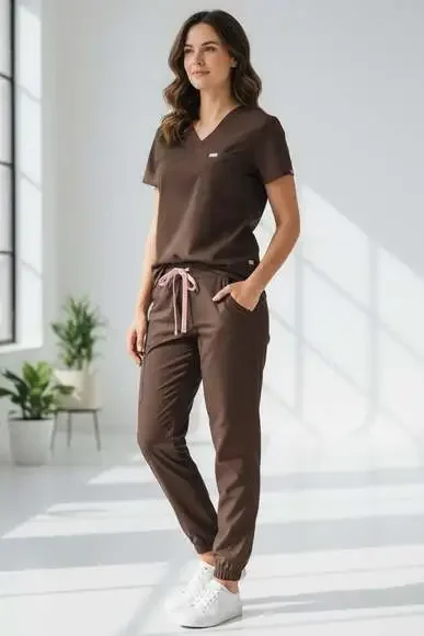 Figs Women's Chocolate Scrub Set, V-Neck Top & Jogger Pants top M top S bottom. - Picture 3 of 5